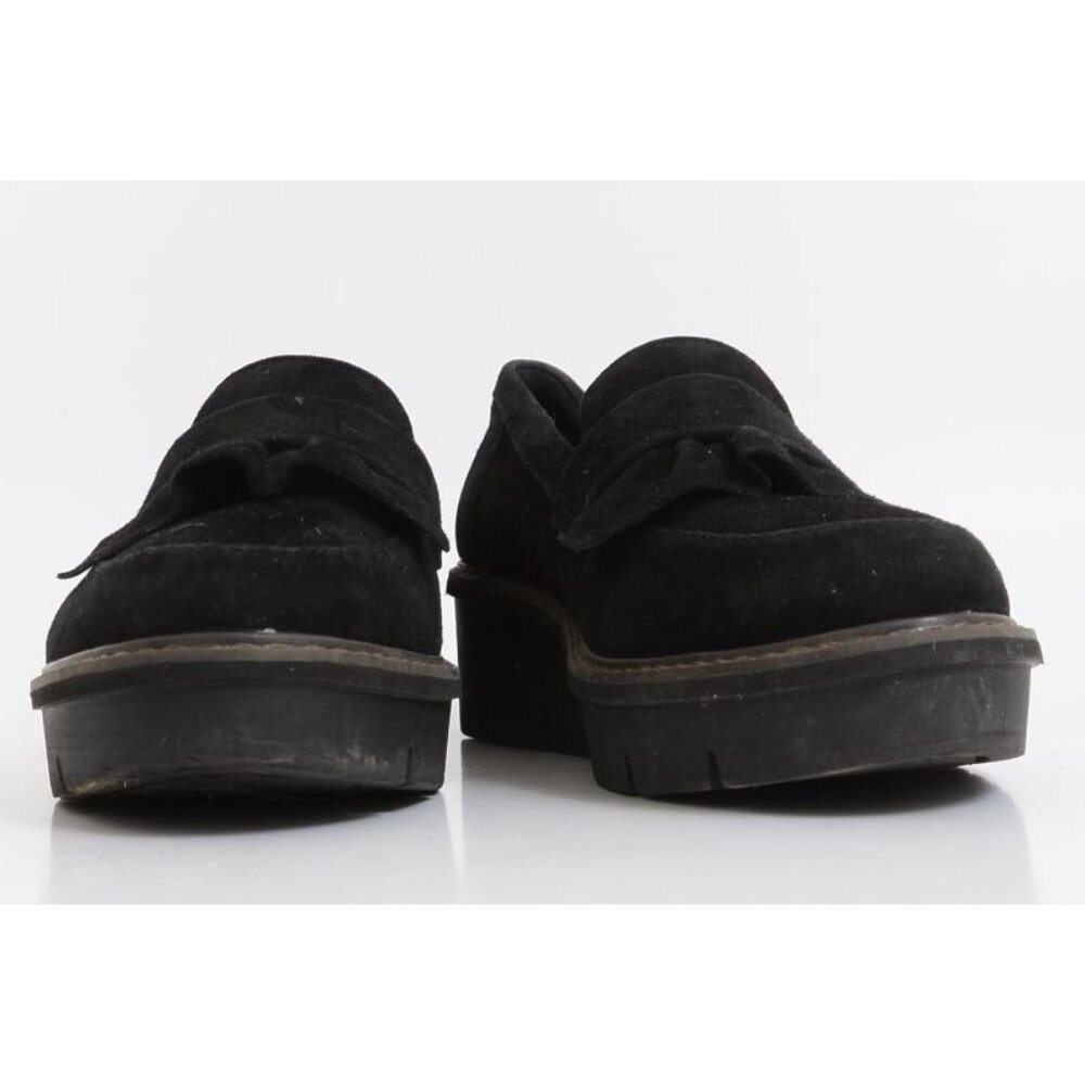 Clarks Women's 8 Airabell Slip On Tassle Loafer Black Suede Wedge Platform - Picture 7 of 10
